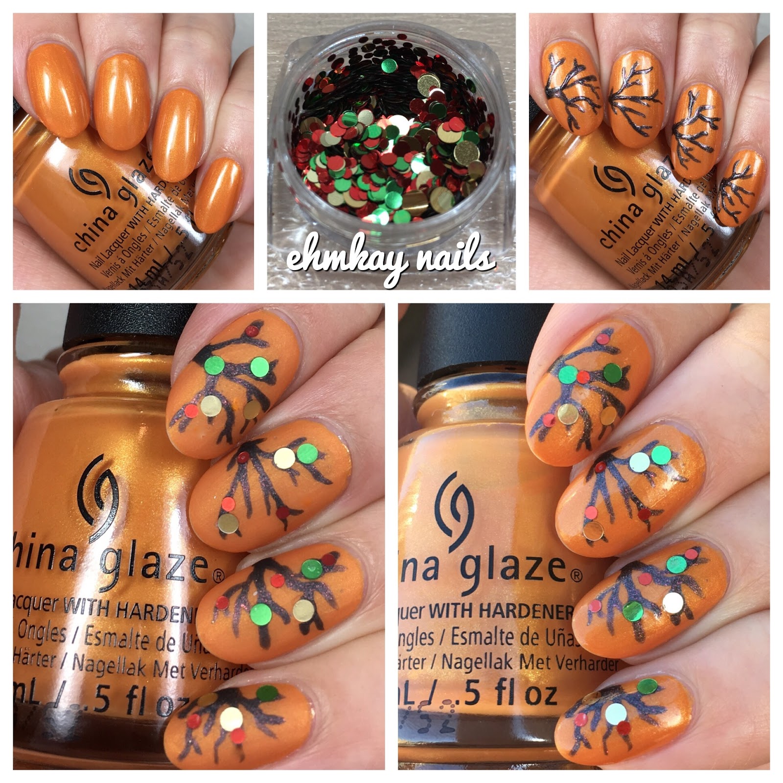 ehmkay nails: China Glaze Accent Piece with Autumn Branches and Glitter