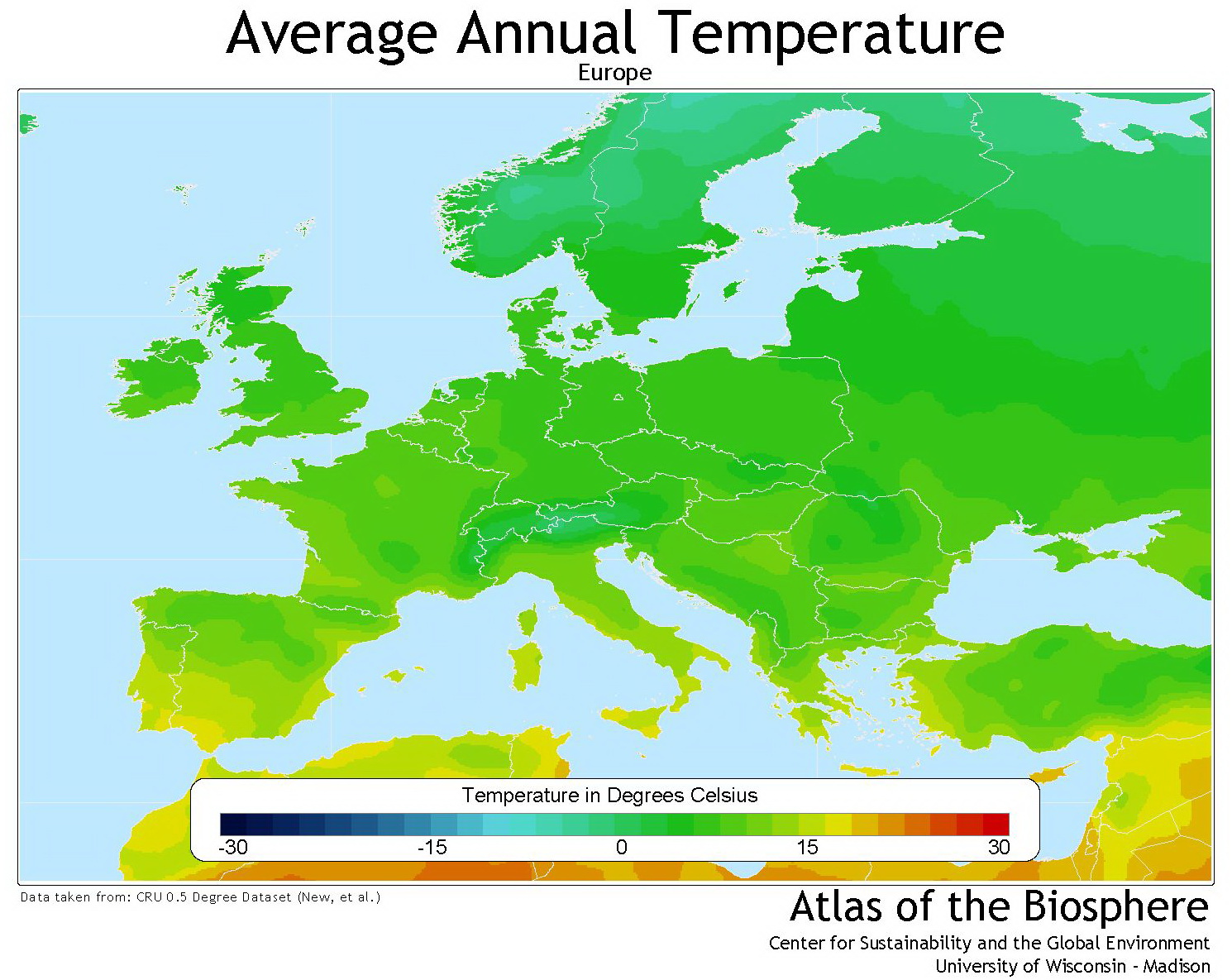 Europe average annual temperature