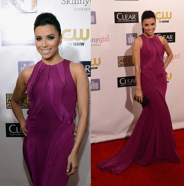 Eva Longoria wore a fuchsia hourglass gown from the Monique Lhuillier Spring 2013 collection
