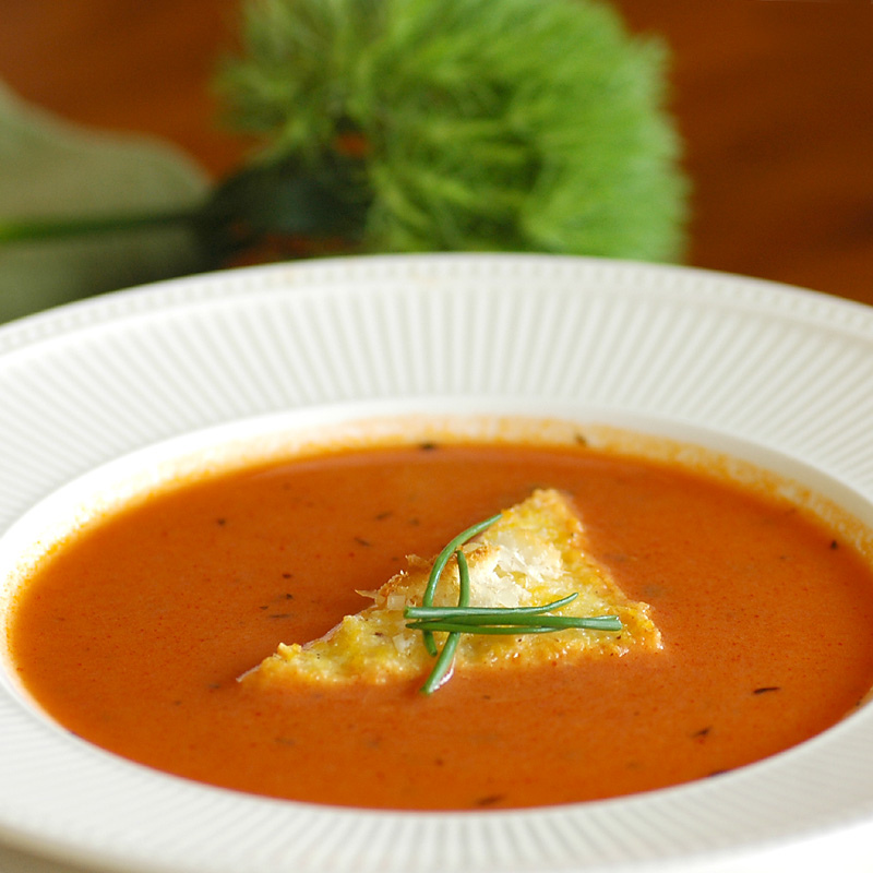 Savoring Time in the Kitchen Tomato Soup with Cheesy Polenta Garnish