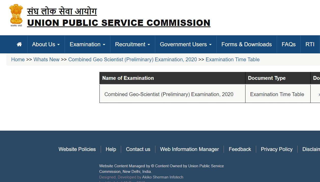 UPSC Geo-Scientist Time Table