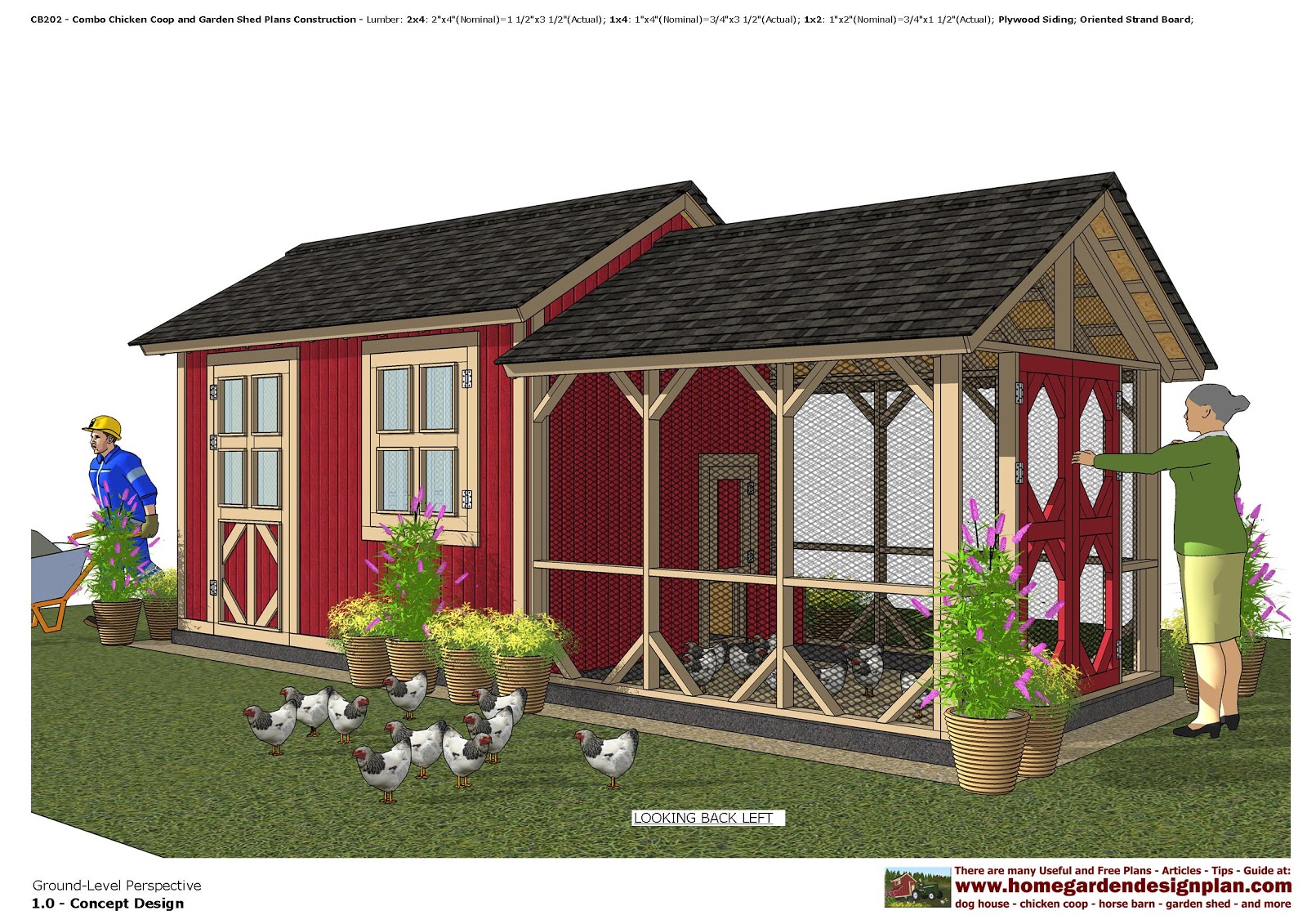 home garden plans CB202 Combo Chicken Coop Garden Shed Plans
