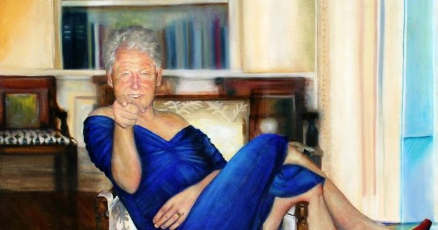 Bill Clinton in blauen Kleid und roten Pumps