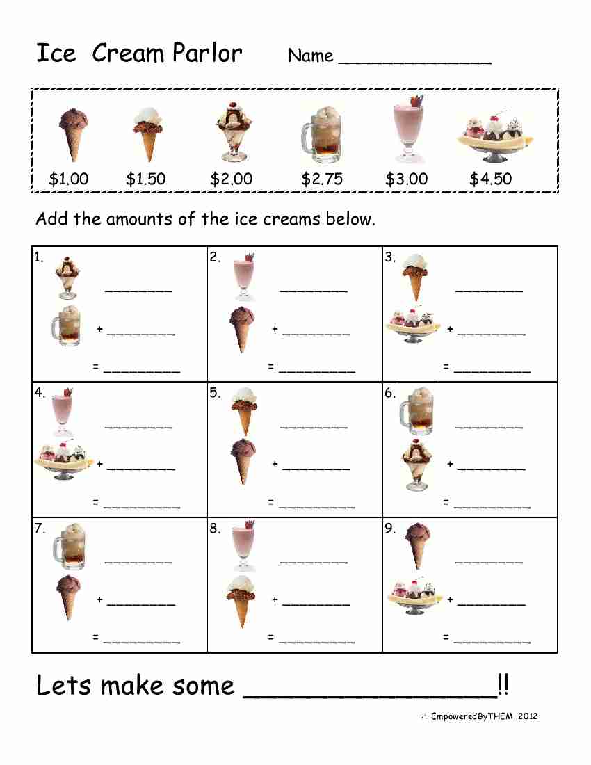 Empowered By THEM: ice Cream Money Math
