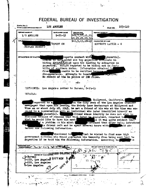 Documentos desclasificados del FBI demuestran que Hitler huyó a Argentina Hitlerfile