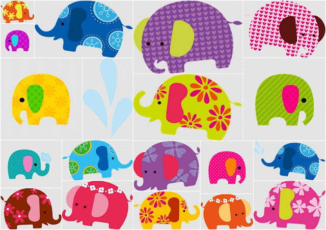 Clipart de Lindos Elefantes de Colores.