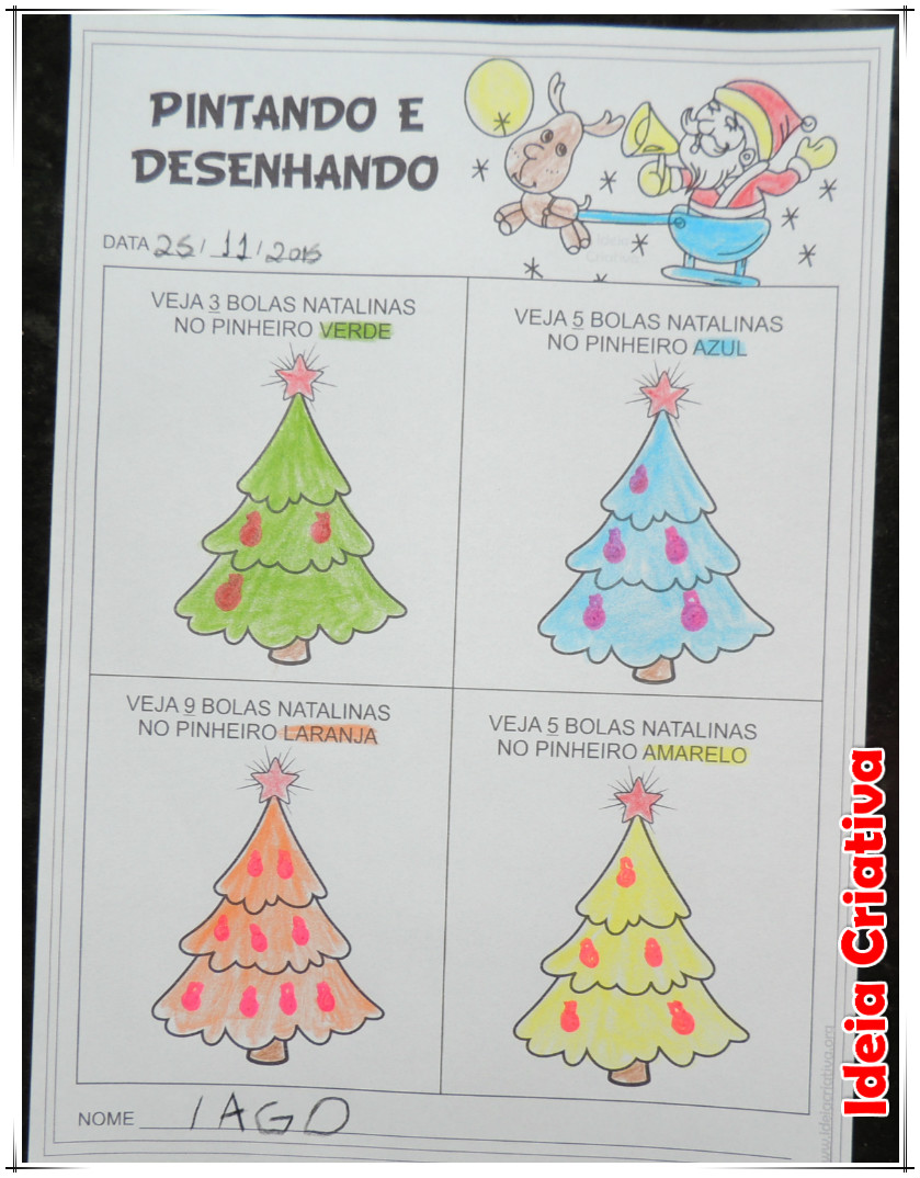 Atividades com Numerais de 1 a 5 – Pinte desenhos de Natal