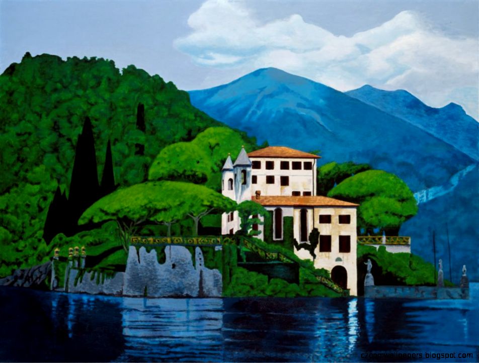 Lake Como villa art print painting
