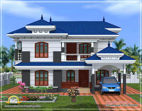 Front elevation of beautiful Kerala home design - April 2012