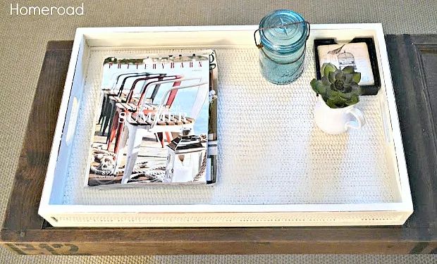 DIY woven tray upcycle from a thrift store find. Homeroad.net