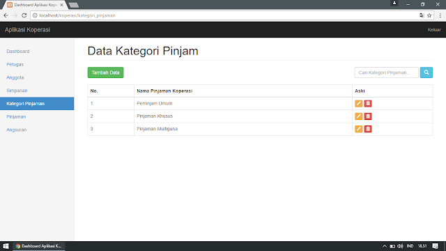 Pengelolaan Kategori Pinjaman pada Aplikasi Koperasi (Pengelolaan Data : Tampil, Tambah, Edit, Cari, Hapus) Pengelolaan Kategori Pinjaman pada Aplikasi Koperasi (Pengelolaan Data : Tampil, Tambah, Edit, Cari, Hapus)