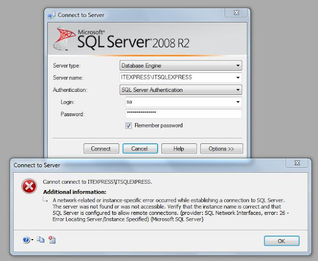 Sửa lỗi không thể kết nối Sql Server (Fix error can not login to sql server): Cannot connect to ...\SQLEXPRESS