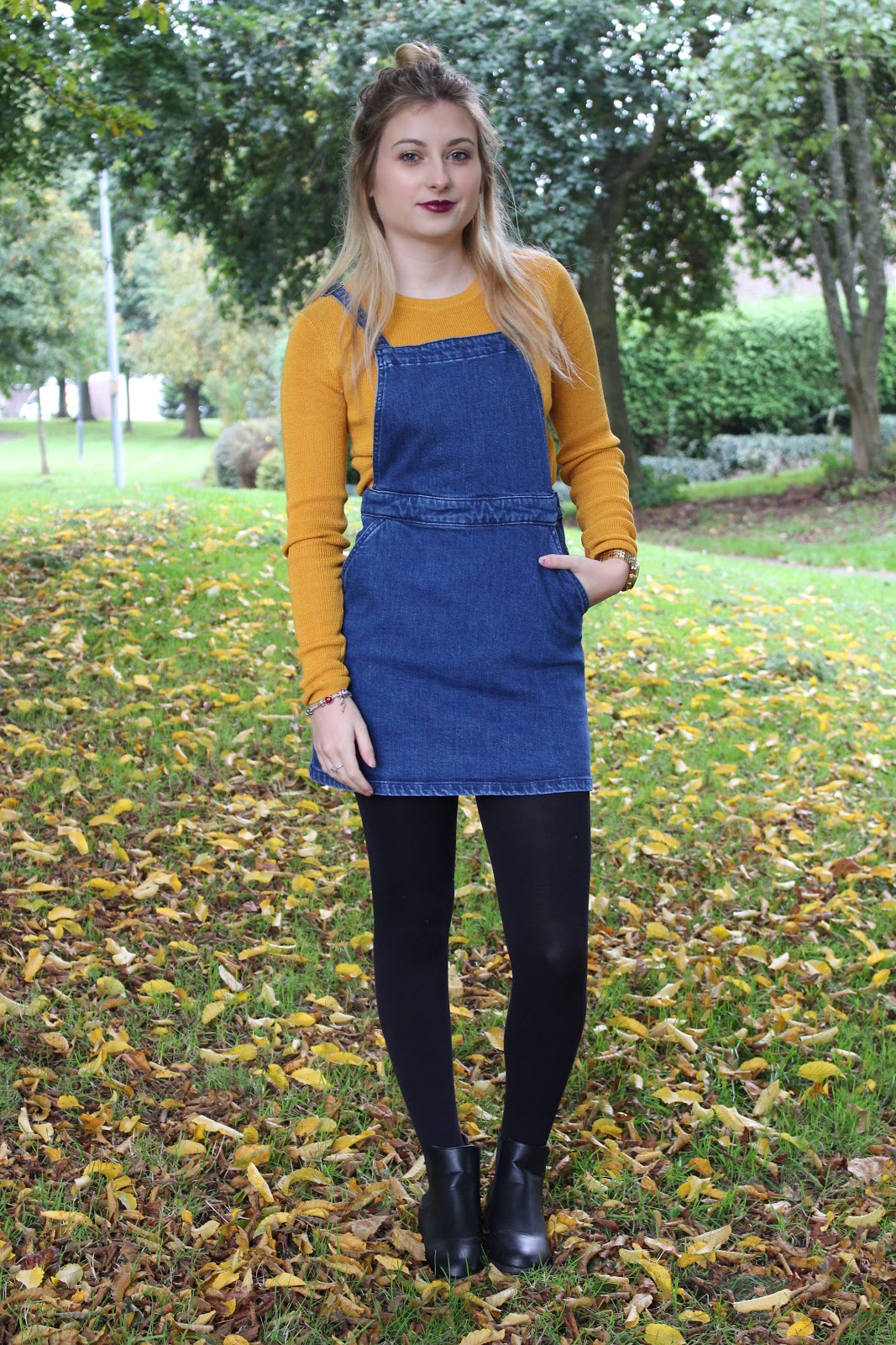 Autumn Look: Denim Pinafore Dress with 