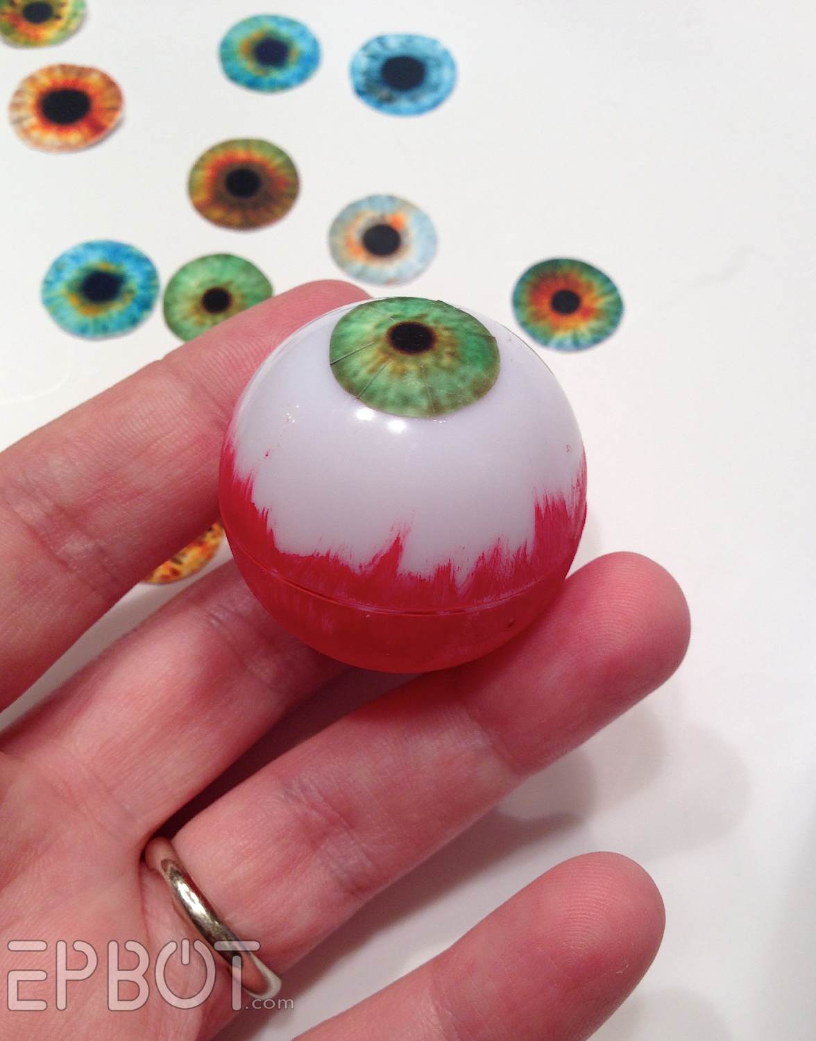 Realistic Eyeballs - created with paint, decoupage yarn fibers applied to  ping pong balls -…