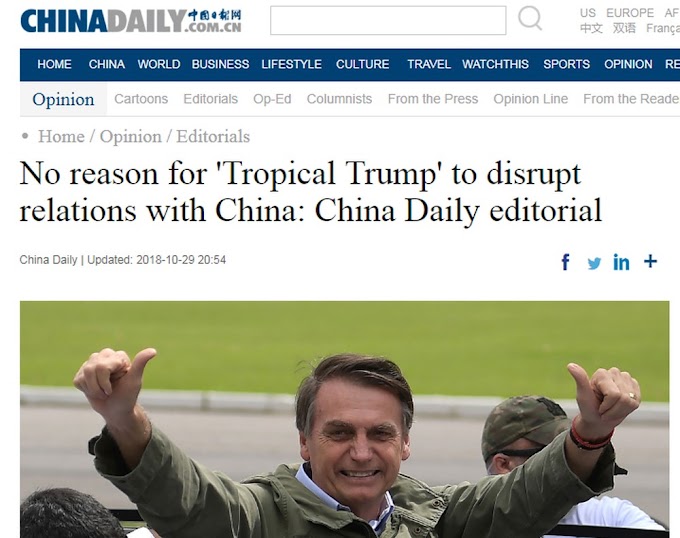 China faz alerta a Bolsonaro sobre riscos de agir como Trump