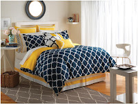 navy blue and yellow bedroom