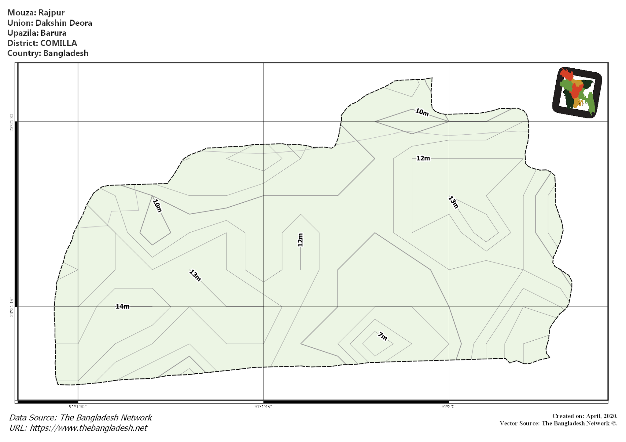 Map of Rajpur Mouza of Barura Upazila, COMILLA, Bangladesh.