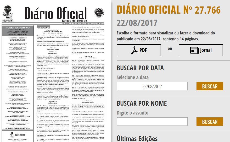 Meio Impresso Imprensa Oficial de Sergipe