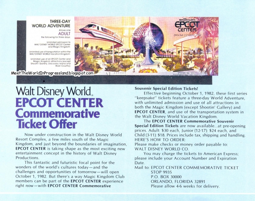 Meet The World EPCOT Center PreOpening Items Commemorative Ticket