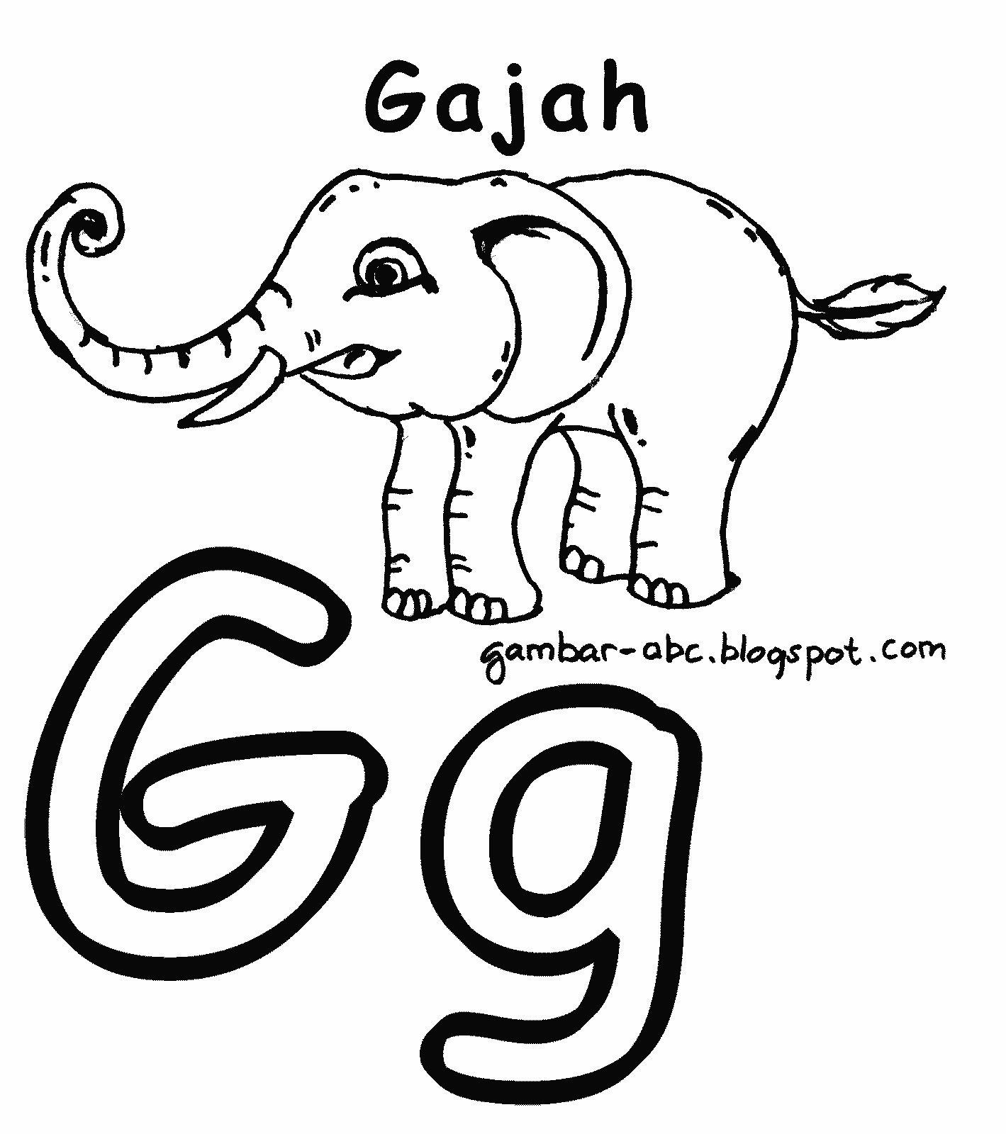 Mewarnai Huruf "G" Gambar Gajah - Contoh Gambar Mewarnai