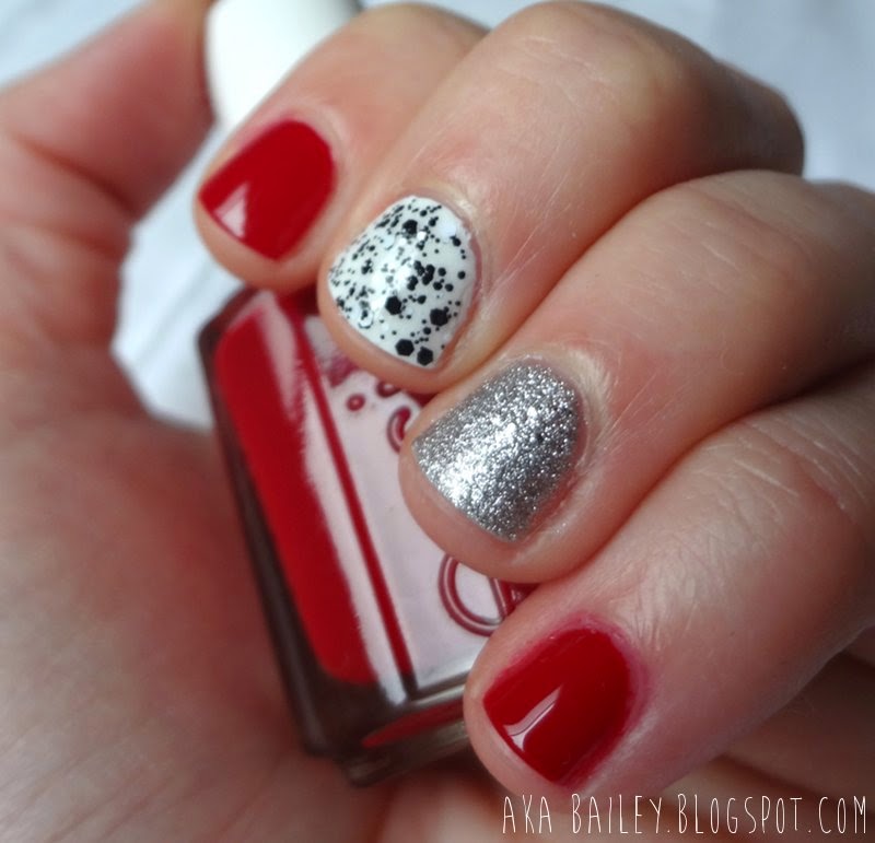 Valentine's Day Nails, red, silver, black and white