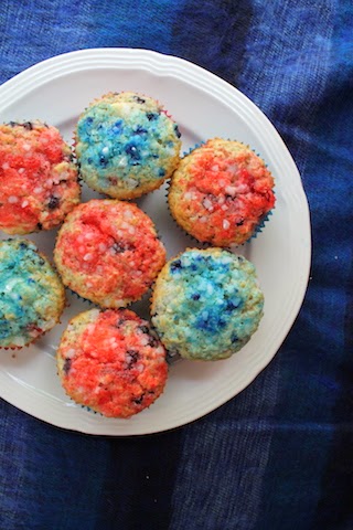 Food Lust People Love: These star-spangled muffins are baked up with strawberries, blueberries and oatmeal. Cubes of cream cheese are folded in the batter for extra richness. Top them with some colored sugar sprinkles for a festive treat.