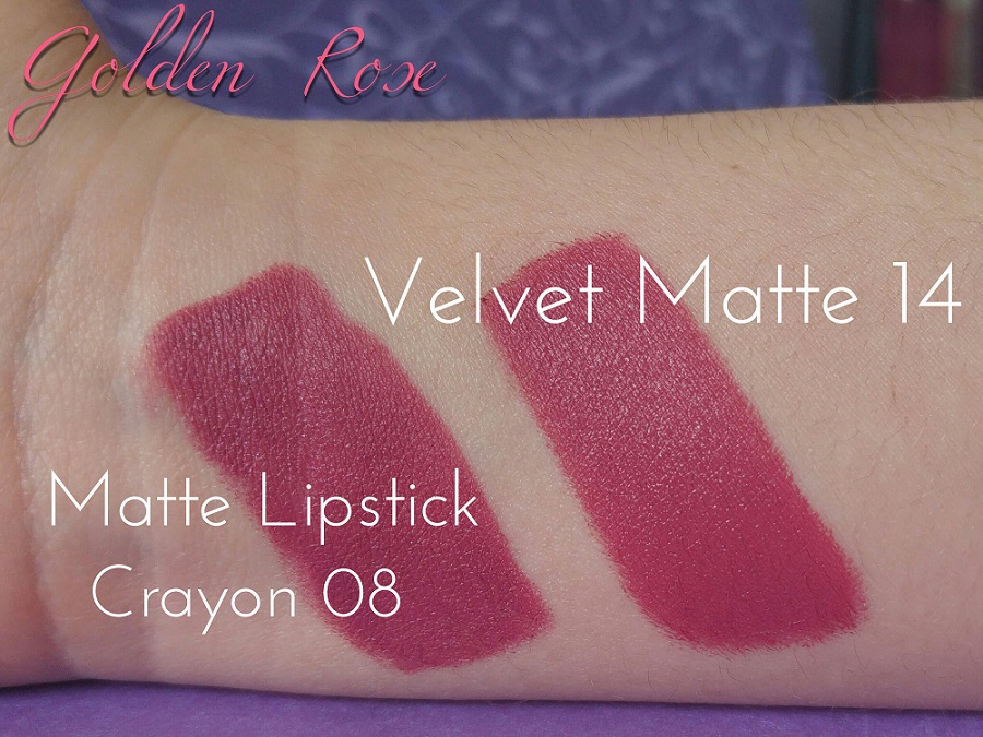 Golden Rose & Cookie\'s Makeup : Swatches Velvet Matte Lipstick 14 and Matte Lipstick Crayon 08