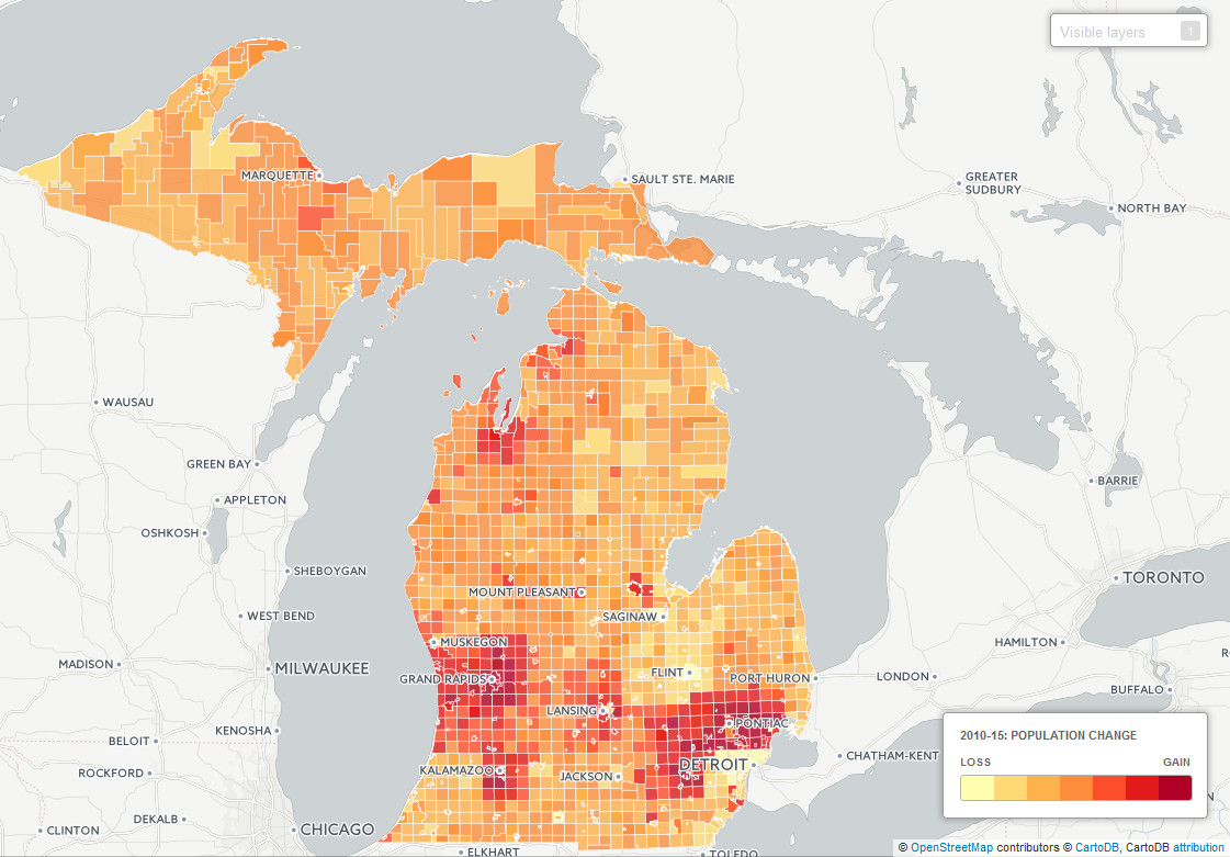 A map chronicling population changes across Michigan Vivid Maps