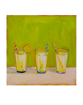 painting of three glasses of lemonade with straws