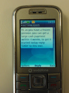 Frozen Pension SMS Text Spam - Cash Payment Scam