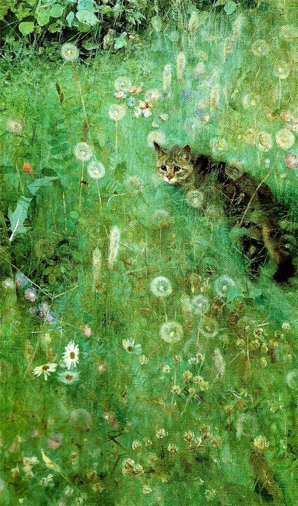 BEAUTIFUL PAINTINGS Bruno LILJEFORS Cat in the Summer Meadow