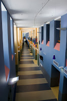 modern office hallway blue brown design