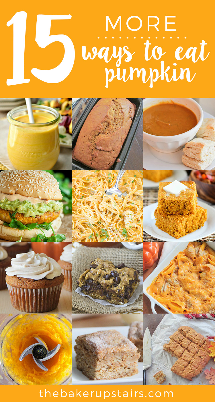 Pumpkin treats and pumpkin eats from blondies to alfredo to salads! 15 pumpkin recipes sure to satisfy.