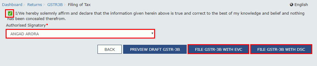 FILE GST-3B WITH DSC or FILE GSTR-3B WITH EVC