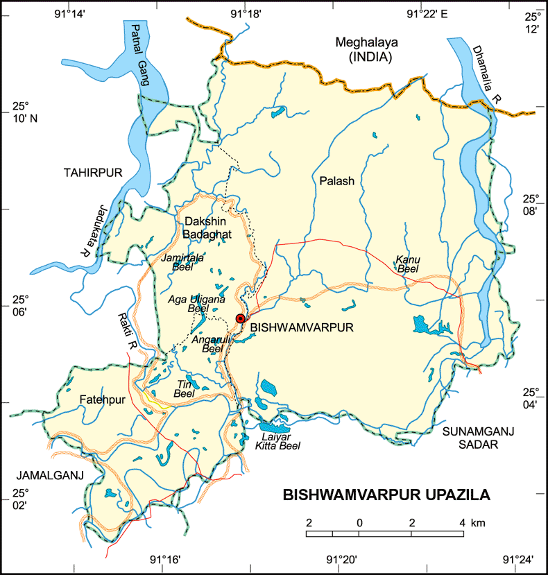 Bishwamvarpur Upazila Map Sunamganj District Bangladesh