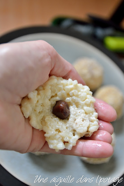 Croquettes de riz au lait, coeur aux Carambar 