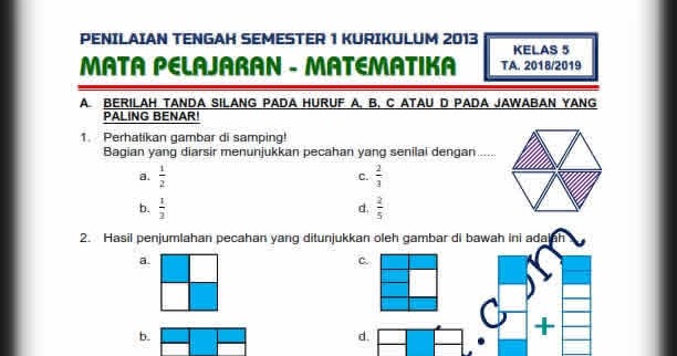 Download Soal Uts / Pts Matematika Kelas 5 Sd/Mi Kurikulum