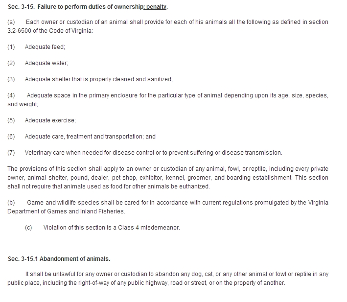 Gloucester VA Links and News Gloucester, VA Animal Control Law 315