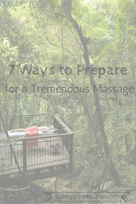 Title text on wooded background - 7 ways to prepare for a massage