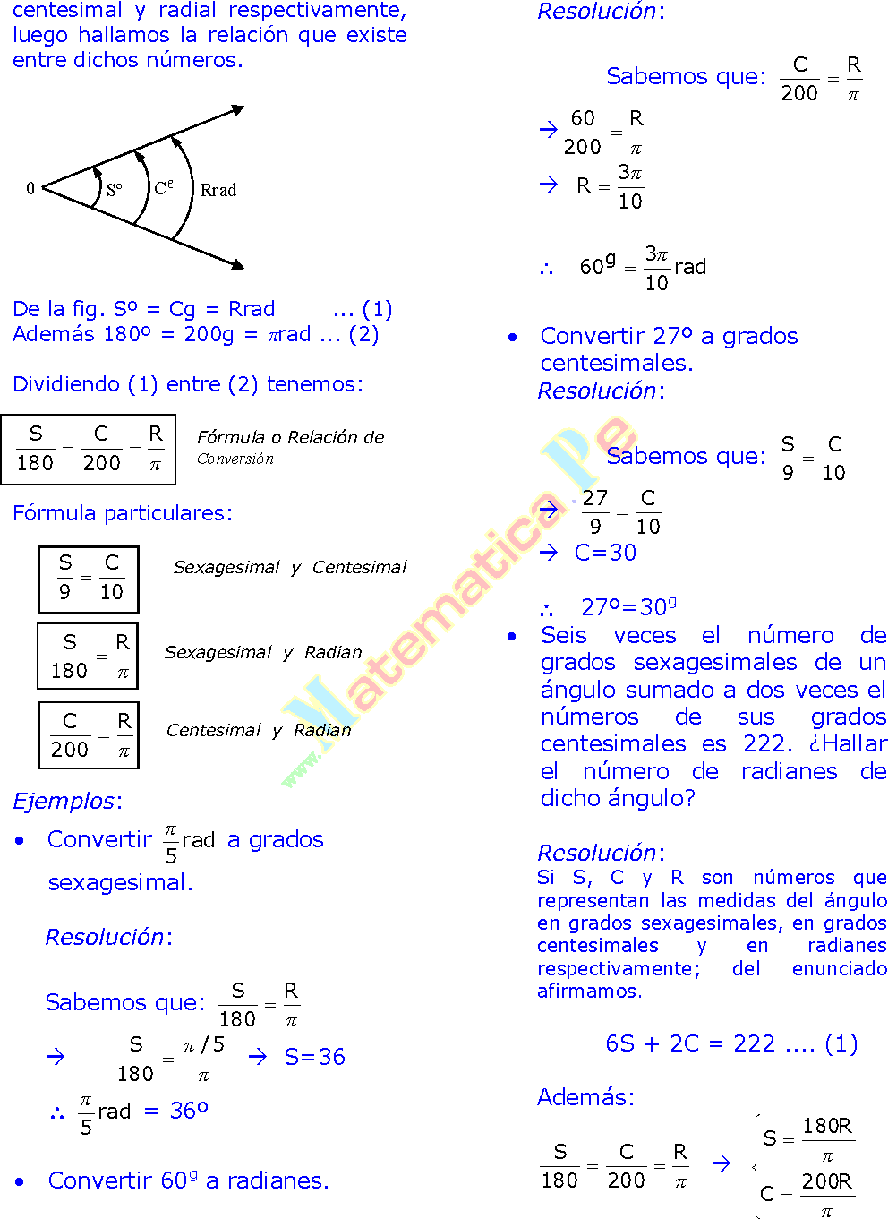 Angulo Trigonometrico Y Sistemas De Medidas Angulares Conversion Sexagesimal Centesimal Y Radial Ejercicios Resueltos De Trigonometria Preuniversitaria En Pdf