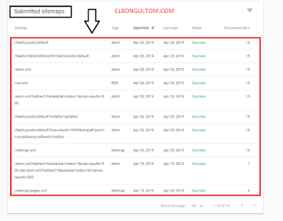 Hasil submit kode feed sitemap di search google console