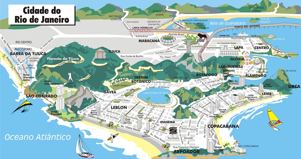 Playas de Brasil Mapa de Rio de Janeiro con sus principales playas y atracciones turísticas Playas de Brasil Mapa de Rio de Janeiro con sus principales playas y atracciones turísticas