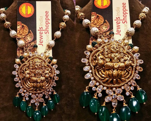 Lakshmi Pendant with Emerald Drops Jewellery Designs
