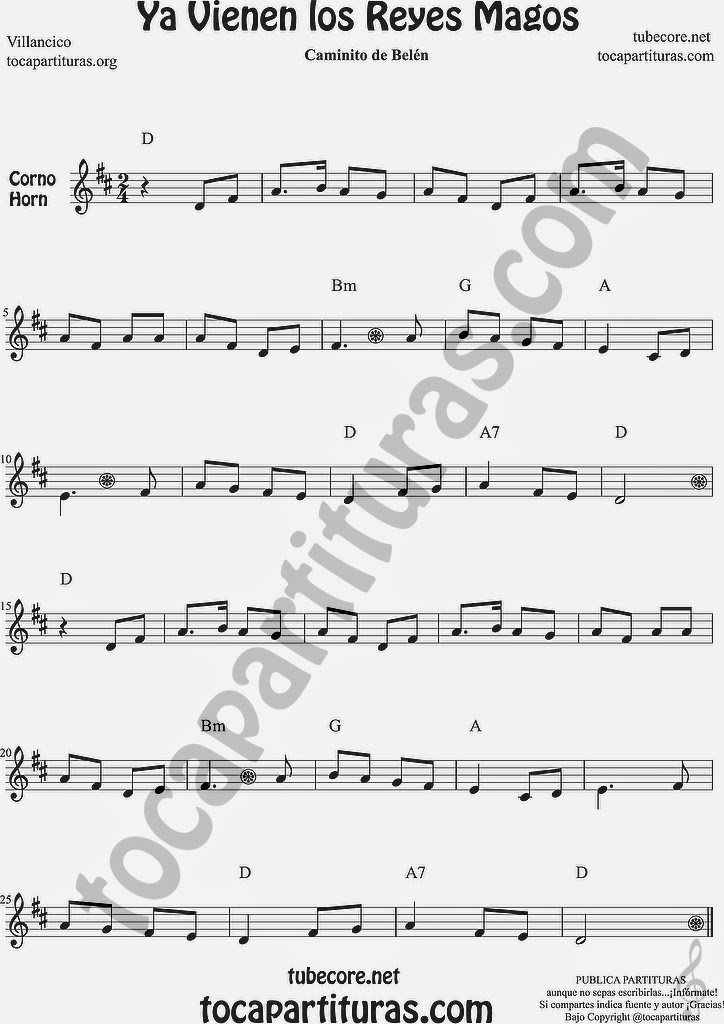  Ya vienen los Reyes Magos Partitura de Trompa y Corno Francés en Mi bemol Sheet Music for French Horn Music Scores