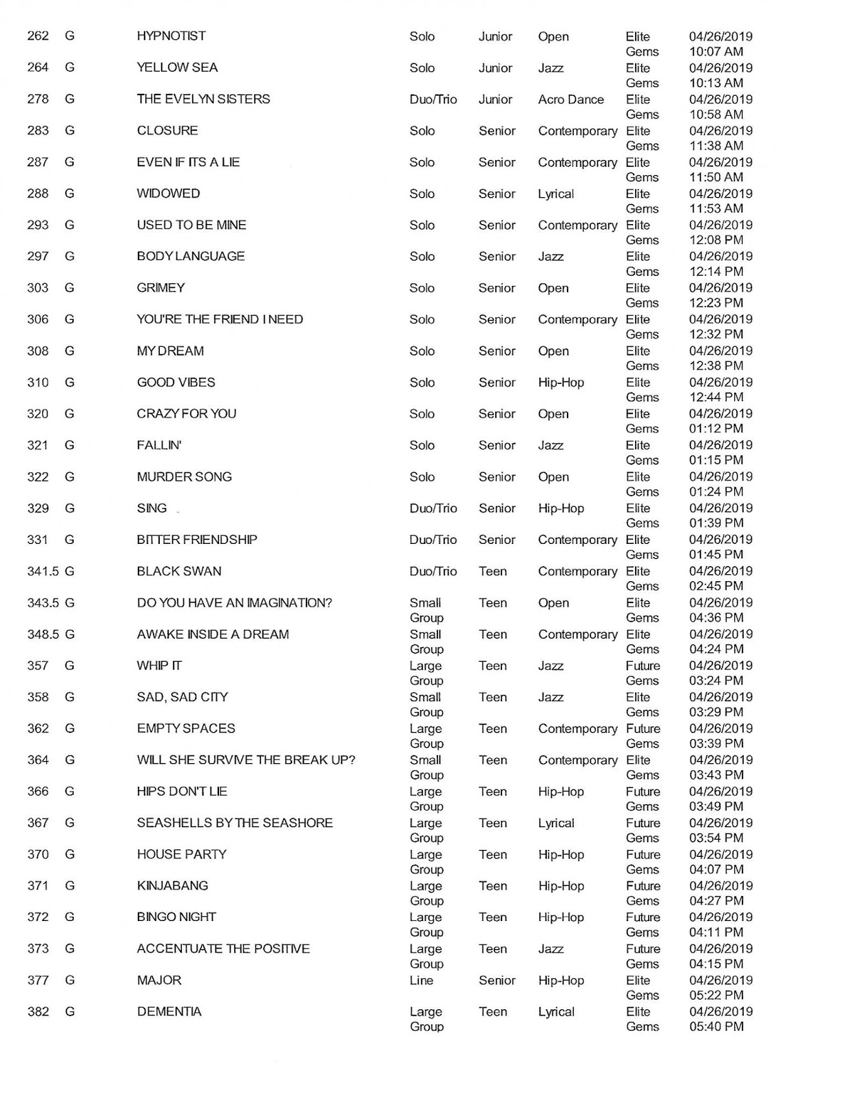 Spotlight Updated Competition Schedule