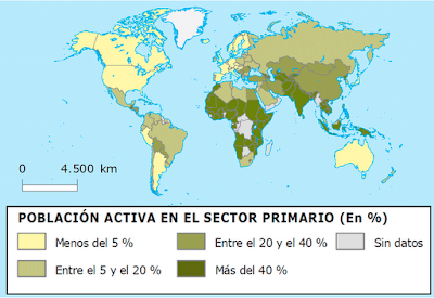 mapa actividades primarias del mundo