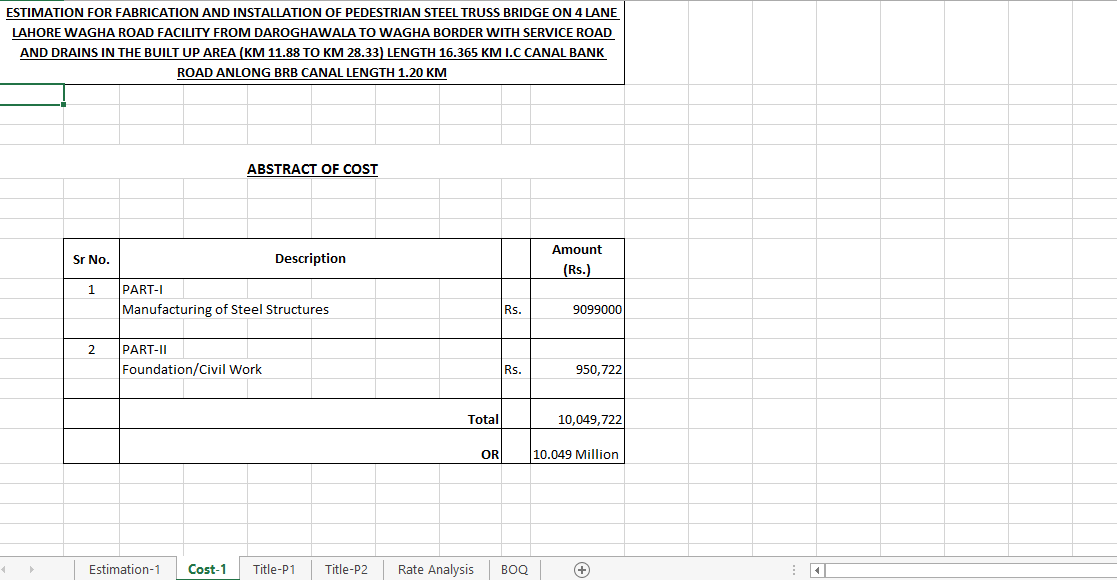 Estimation of a Bridge Civil Engineering Hack