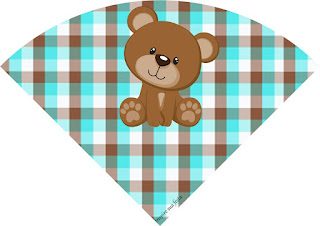 Bear in Brown and Light Blue: Free Printable Invitations, Boxes and Free Party Printables. Bear in Brown and Light Blue Free Printable Cones.