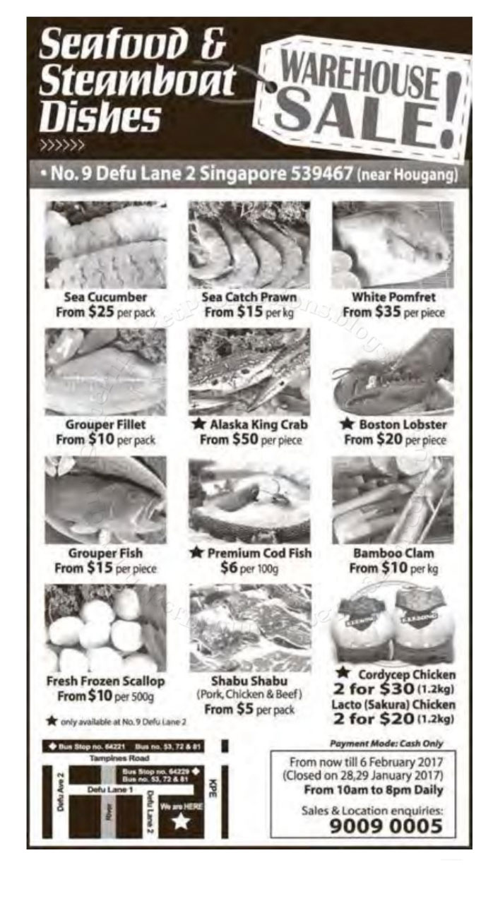 Seafood & Steamboat Dishes Warehouse Sale 13 January 06 February 2017