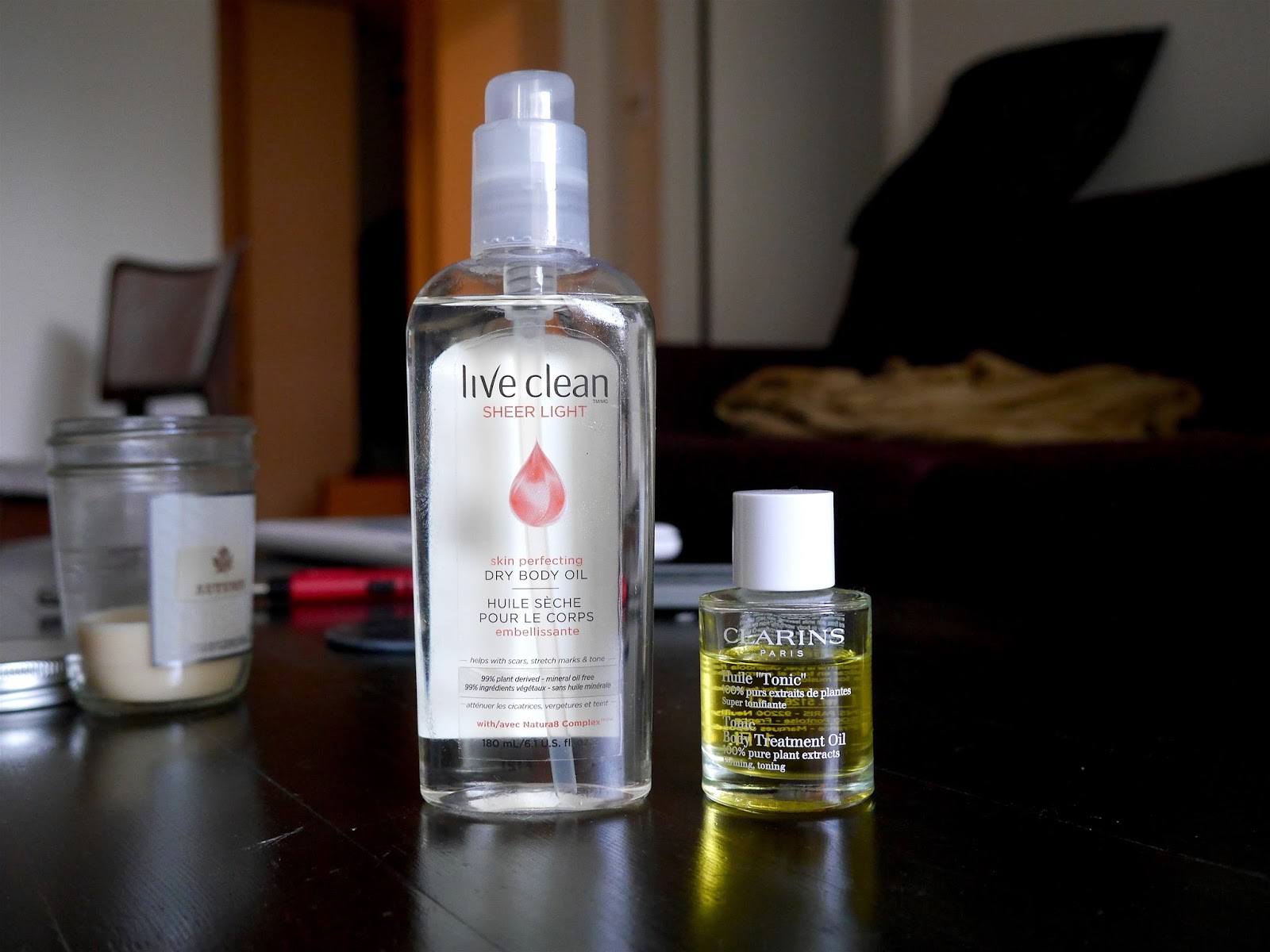 Body Oil Comparison Live Clean Dry Body Oil and Clarins Tonic Body Treatment